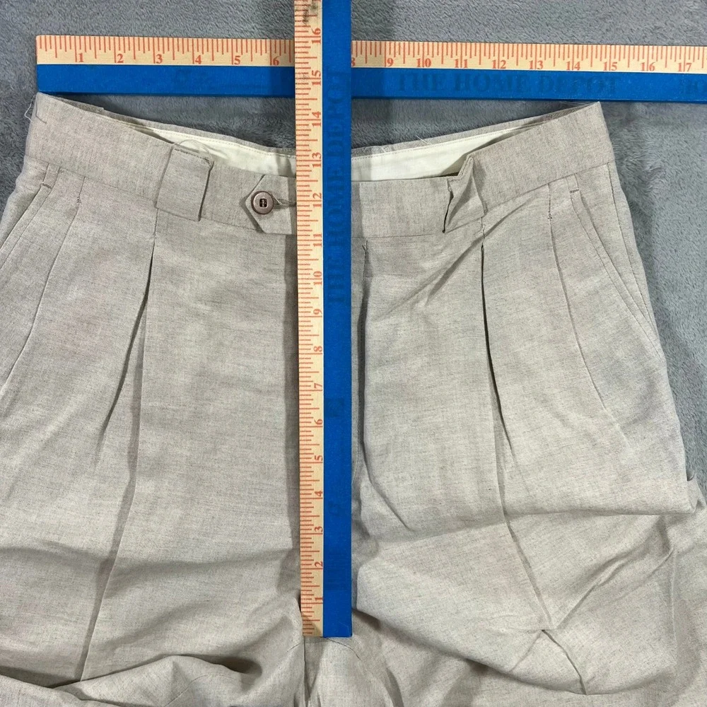 Barcelino Linen Pleated Pants Mens 32 Beige Good Made in Italy Luxury Trousers